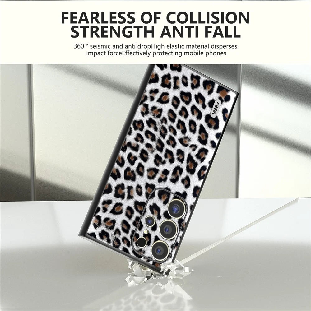 ABEEL For Samsung Galaxy S24 Ultra Case Leather Coated PC+TPU Back Phone Cover with Leopard Pattern - Silver - 3