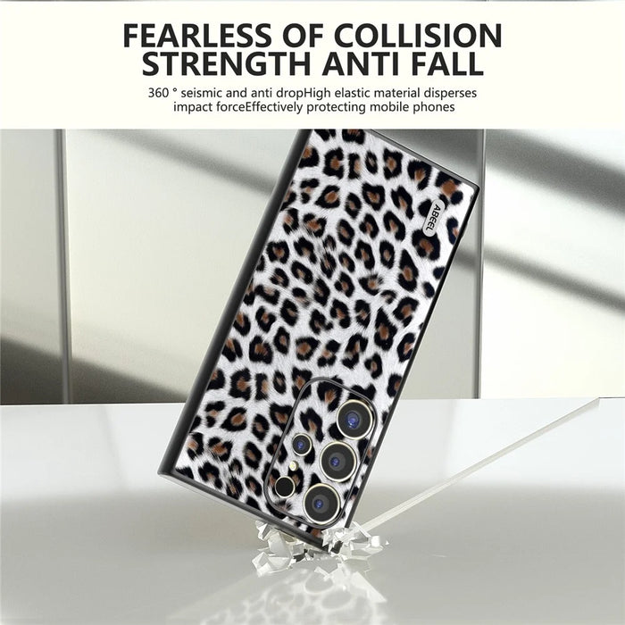 ABEEL For Samsung Galaxy S24 Ultra Case Leather Coated PC+TPU Back Phone Cover with Leopard Pattern - Silver - 3