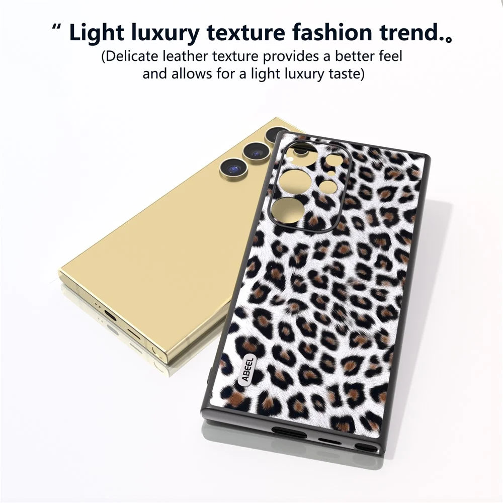 ABEEL For Samsung Galaxy S24 Ultra Case Leather Coated PC+TPU Back Phone Cover with Leopard Pattern - Silver - 4