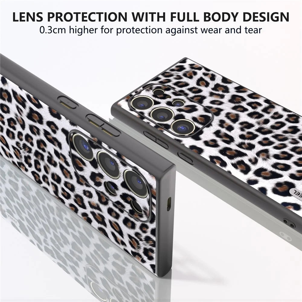 ABEEL For Samsung Galaxy S24 Ultra Case Leather Coated PC+TPU Back Phone Cover with Leopard Pattern - Silver - 5