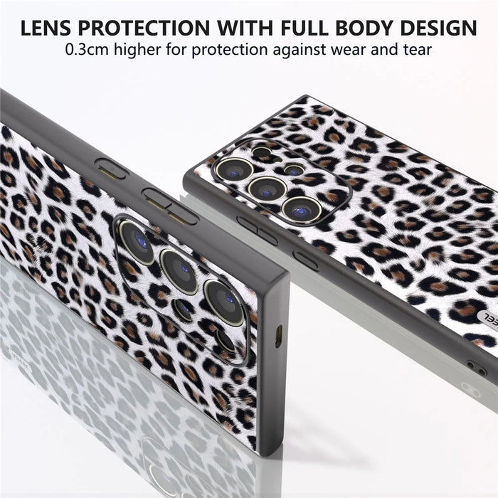ABEEL For Samsung Galaxy S24 Ultra Case Leather Coated PC+TPU Back Phone Cover with Leopard Pattern - Silver - 5