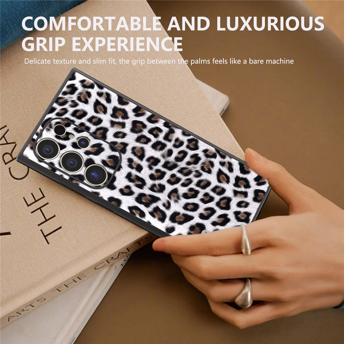 ABEEL For Samsung Galaxy S24 Ultra Case Leather Coated PC+TPU Back Phone Cover with Leopard Pattern - Silver - 6