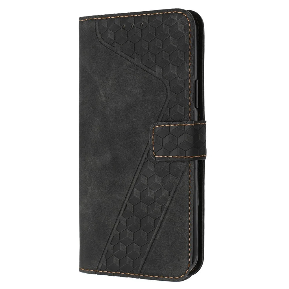 For iPhone 12 Pro Max PU Leather Cover 7-Shape Imprinted Pattern Phone Case Wallet - Black - 2