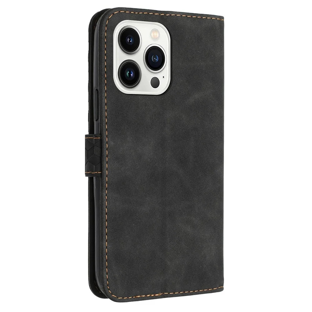 For iPhone 12 Pro Max PU Leather Cover 7-Shape Imprinted Pattern Phone Case Wallet - Black - 3