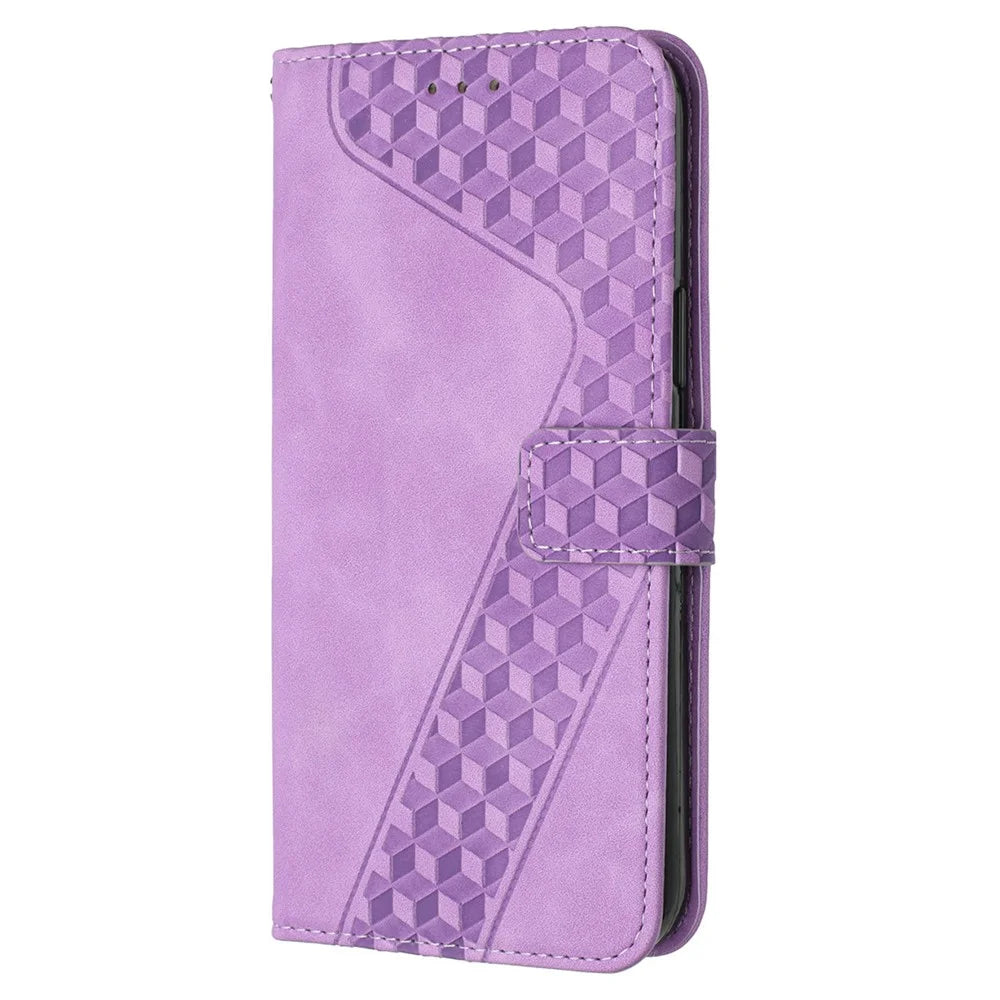 For iPhone 13 Pro PU Leather Phone Case Wallet Anti-Scratch Cover with 7-Shape Imprinted Pattern - Purple - 2