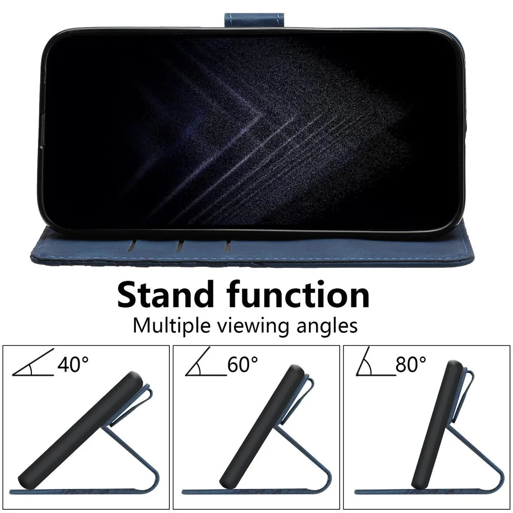 For iPhone 14 Plus Mobile Phone Cases Imprinted 7-Shape PU Leather Wallet Phone Stand Cover - Blue - 3