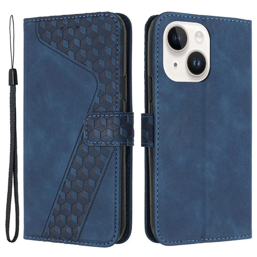 For iPhone 12 Cell Phone Cases 7-Shape Imprinted PU Leather Wallet Cover - Blue - 1