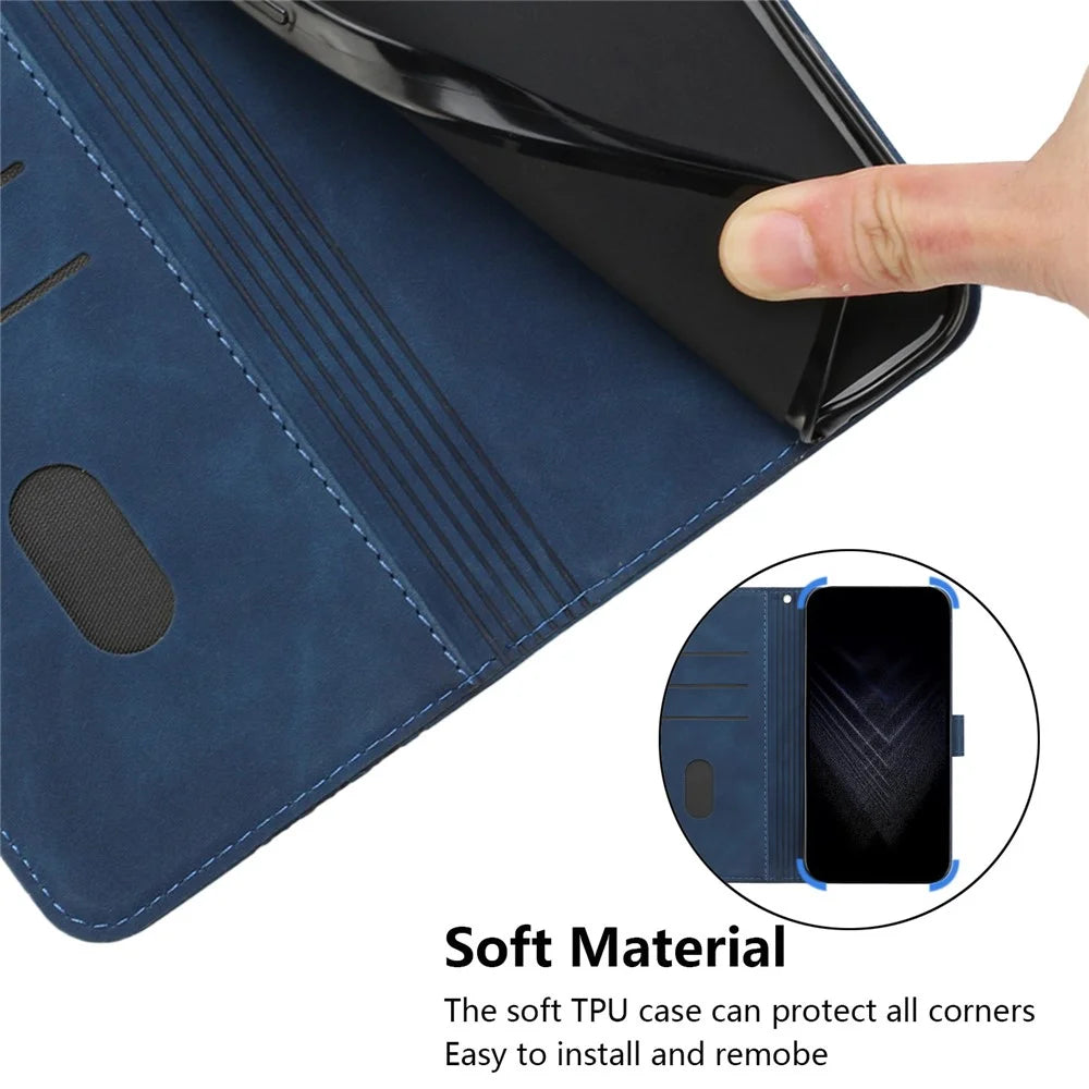 For iPhone 12 Cell Phone Cases 7-Shape Imprinted PU Leather Wallet Cover - Blue - 7