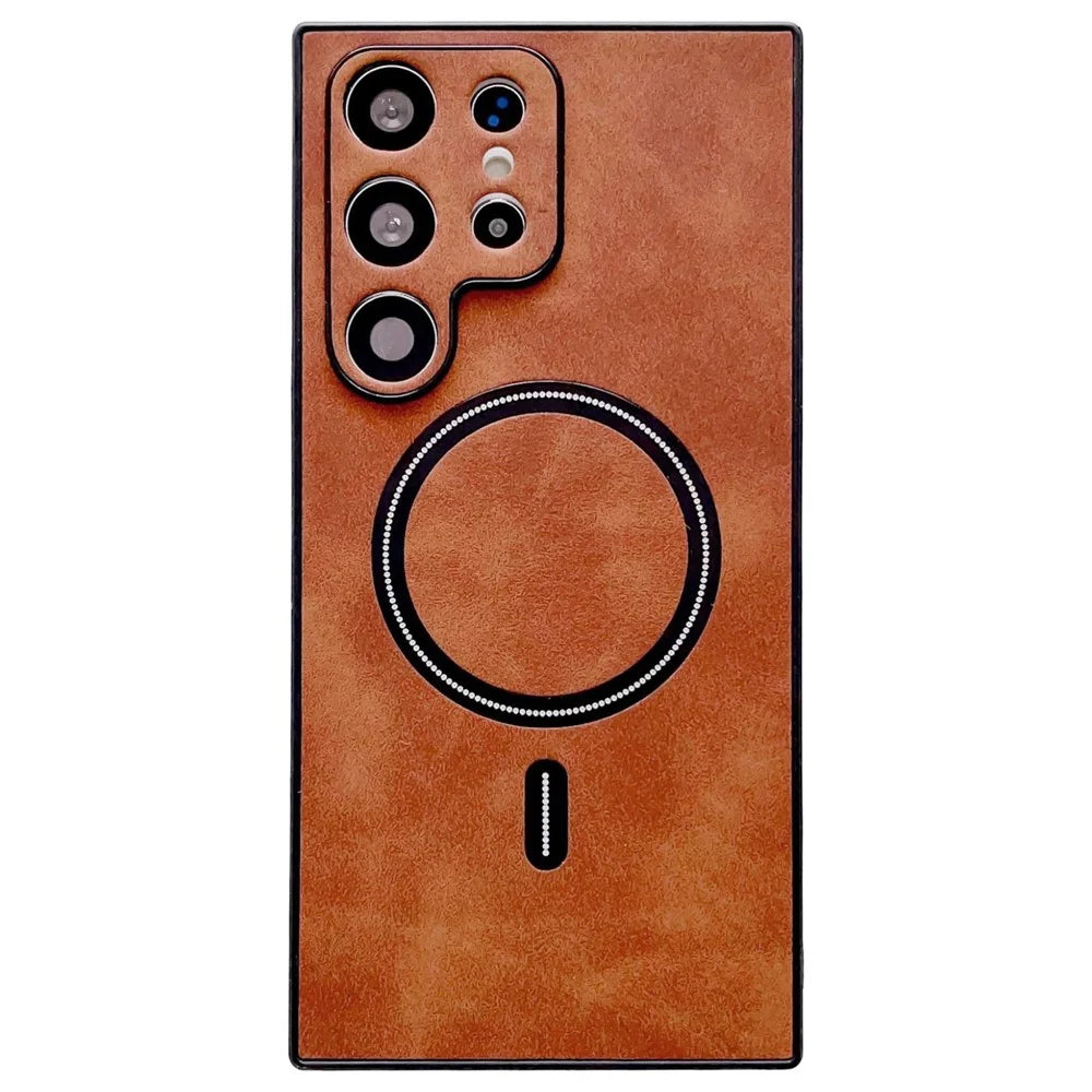 For Samsung Galaxy S22 Ultra 5G PU Leather Coated PC+TPU Phone Cover Magnetic Case - Dark Brown - 1