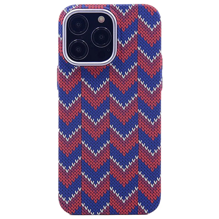 For iPhone 15 Pro Max Luminous Magnetic Phone Case PC Shockproof Cover Compatible with MagSafe - Red and Blue V Pattern - 1