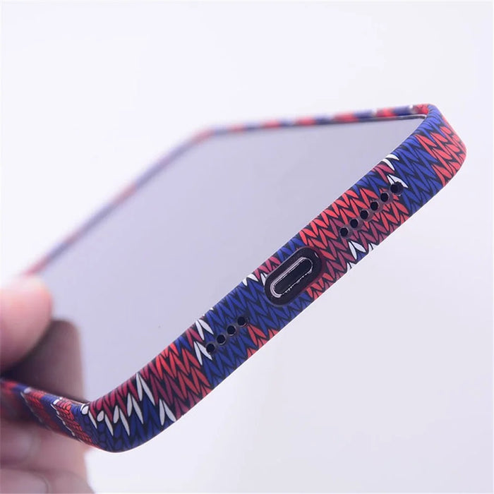 For iPhone 15 Pro Max Luminous Magnetic Phone Case PC Shockproof Cover Compatible with MagSafe - Red and Blue V Pattern - 6