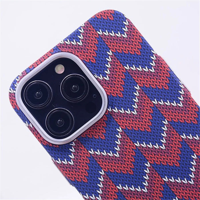 For iPhone 12 Pro Max 6.7 inch Case Hard PC Luminous  Phone Cover Compatible with MagSafe - Red and Blue V Pattern - 4