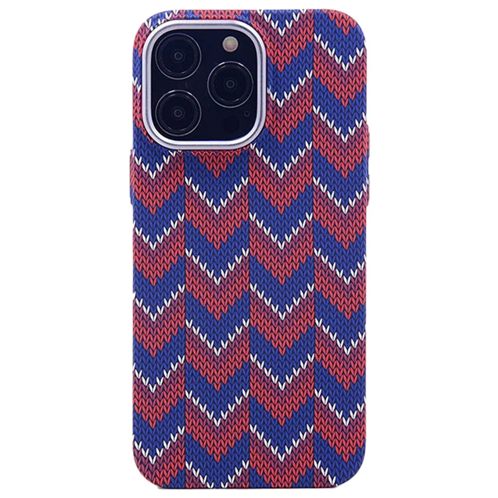 For iPhone 15 Pro Case Luminous Magnetic Phone Shell Compatible with MagSafe - Red and Blue V Pattern - 1