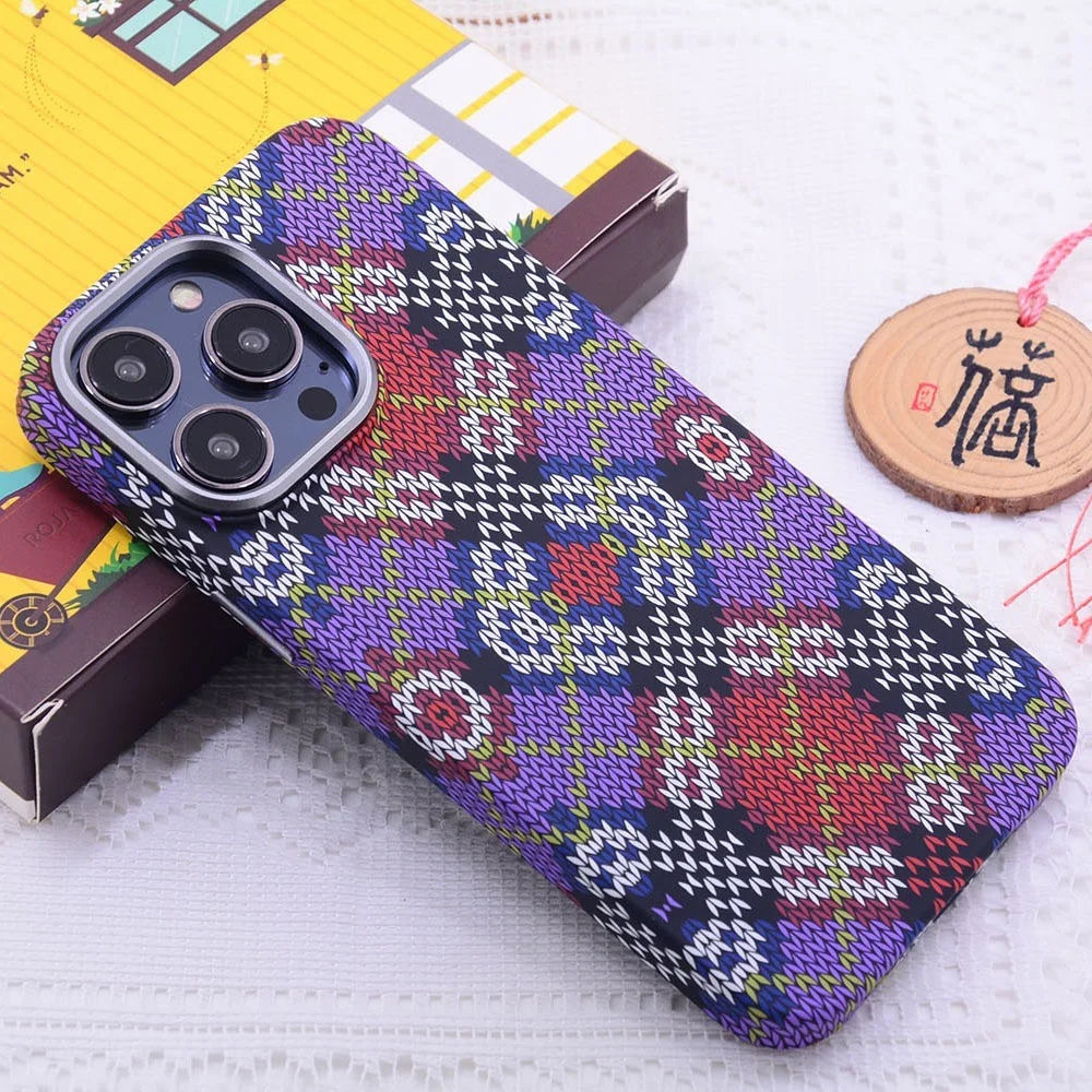 For iPhone 12 Pro / 12 6.1 inch Case Luminous Magnetic PC Phone Cover Compatible with MagSafe - Purple Crossed Plaid - 2