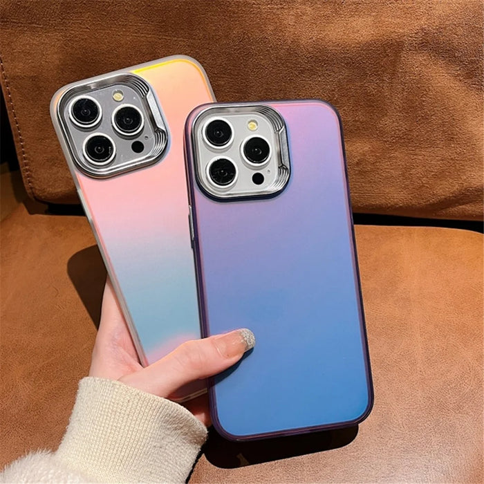 For iPhone 15 Pro Max Case PC+TPU Electroplating Lens Frame Laser Effect Phone Back Cover - Peacock Blue - 5