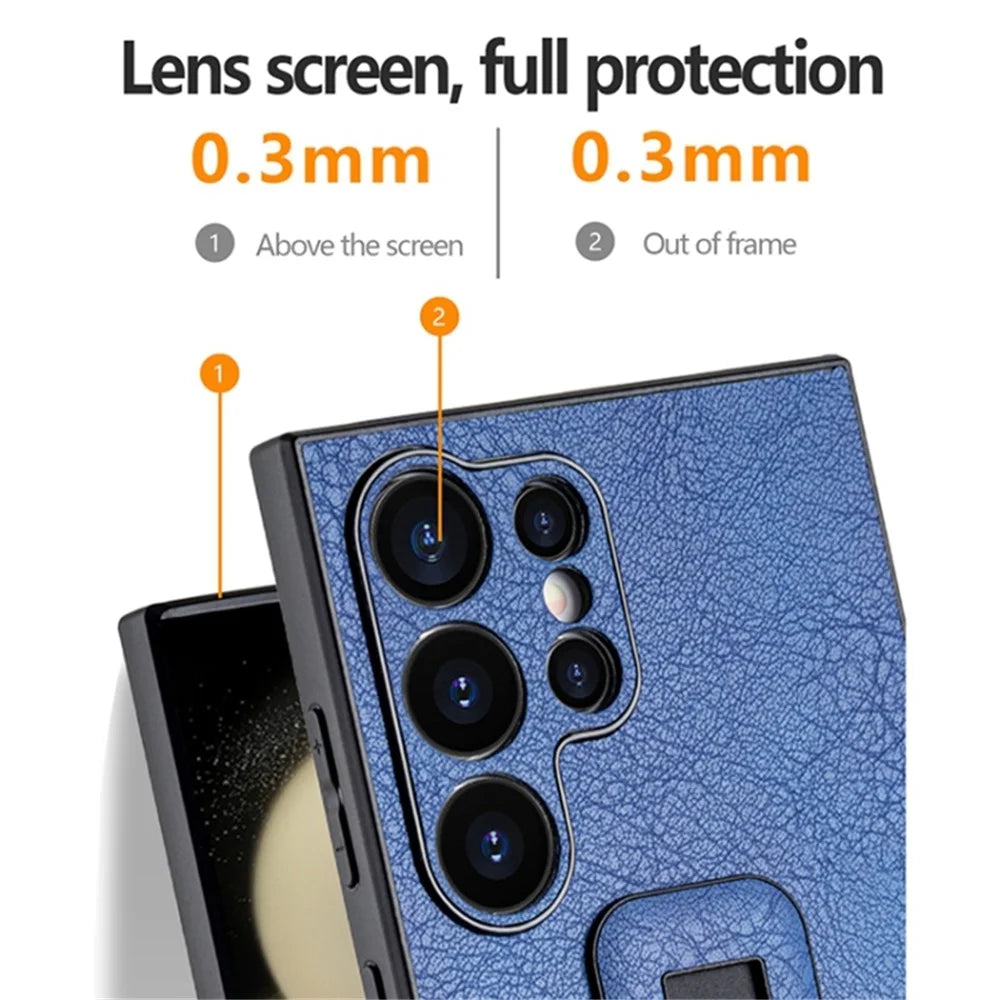 For Samsung Galaxy S24 Ultra Case Shockproof PC+PU Leather Phone Cover with Push-pull Kickstand - Fluorescent Blue - 2