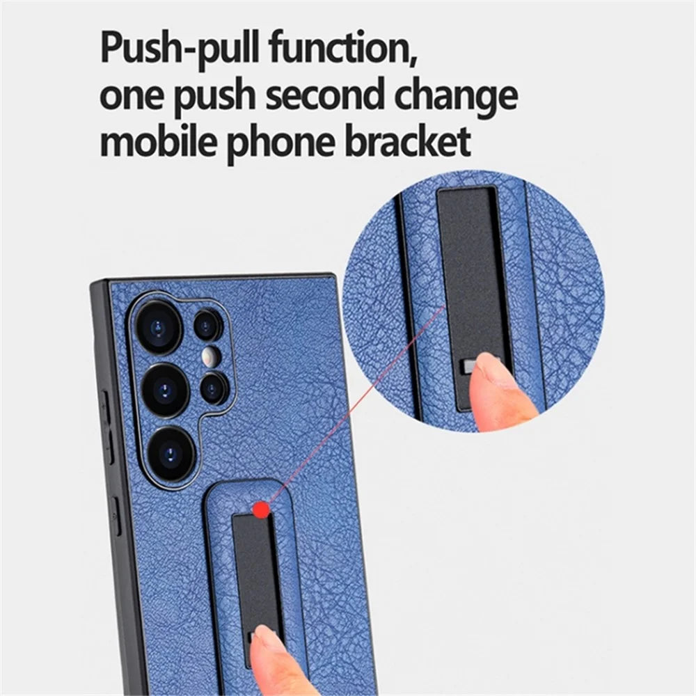 For Samsung Galaxy S24 Ultra Case Shockproof PC+PU Leather Phone Cover with Push-pull Kickstand - Fluorescent Blue - 3