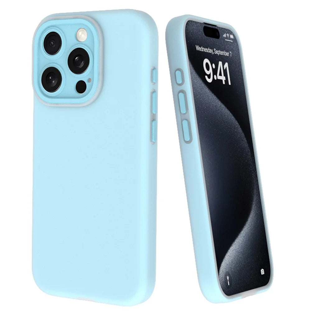 For iPhone 14 Pro Case with Glass Lens Film, Liquid Silicone Soft Phone Cover - Blue - 1
