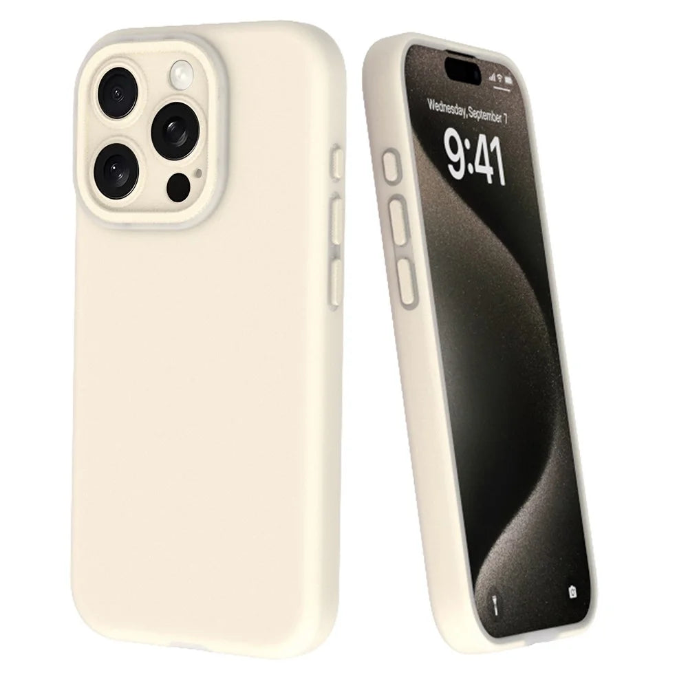 For iPhone 14 Pro Max Case Liquid Silicone Dust-proof Phone Cover with Lens Film - White - 1