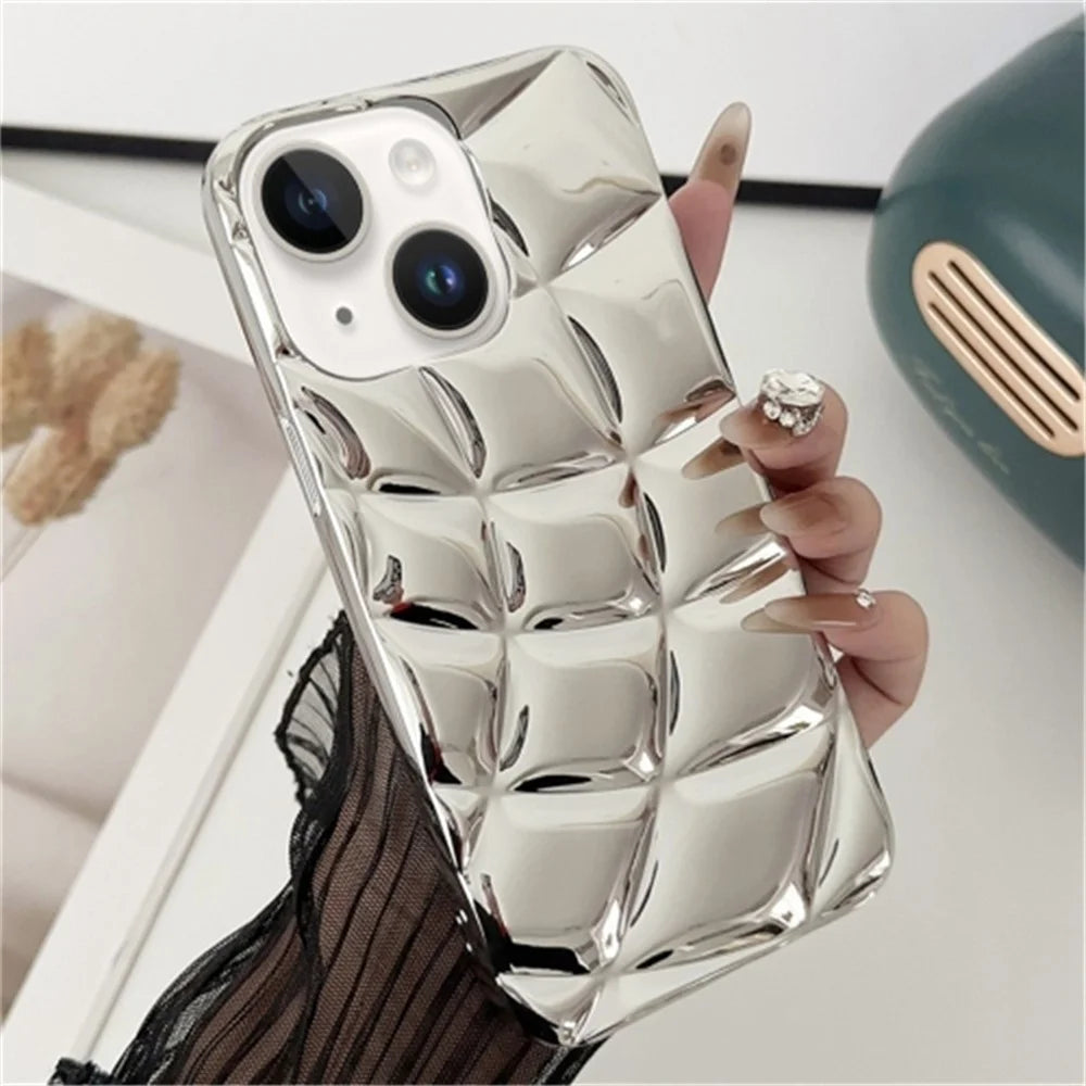 For iPhone 15 TPU Case Electroplating Rhombus Grid Protective Phone Cover - Silver - 1