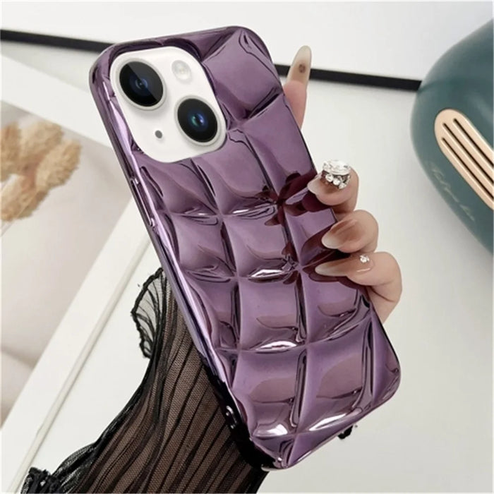For iPhone 13 Case Rhombus Grid TPU Phone Cover Electroplating Surface - Purple - 1