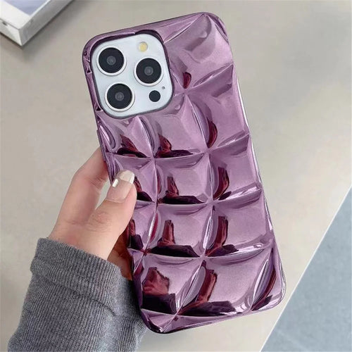 For iPhone 13 Pro Case Electroplating 3D Rhombus Grid Soft TPU Phone Cover - Purple - 1