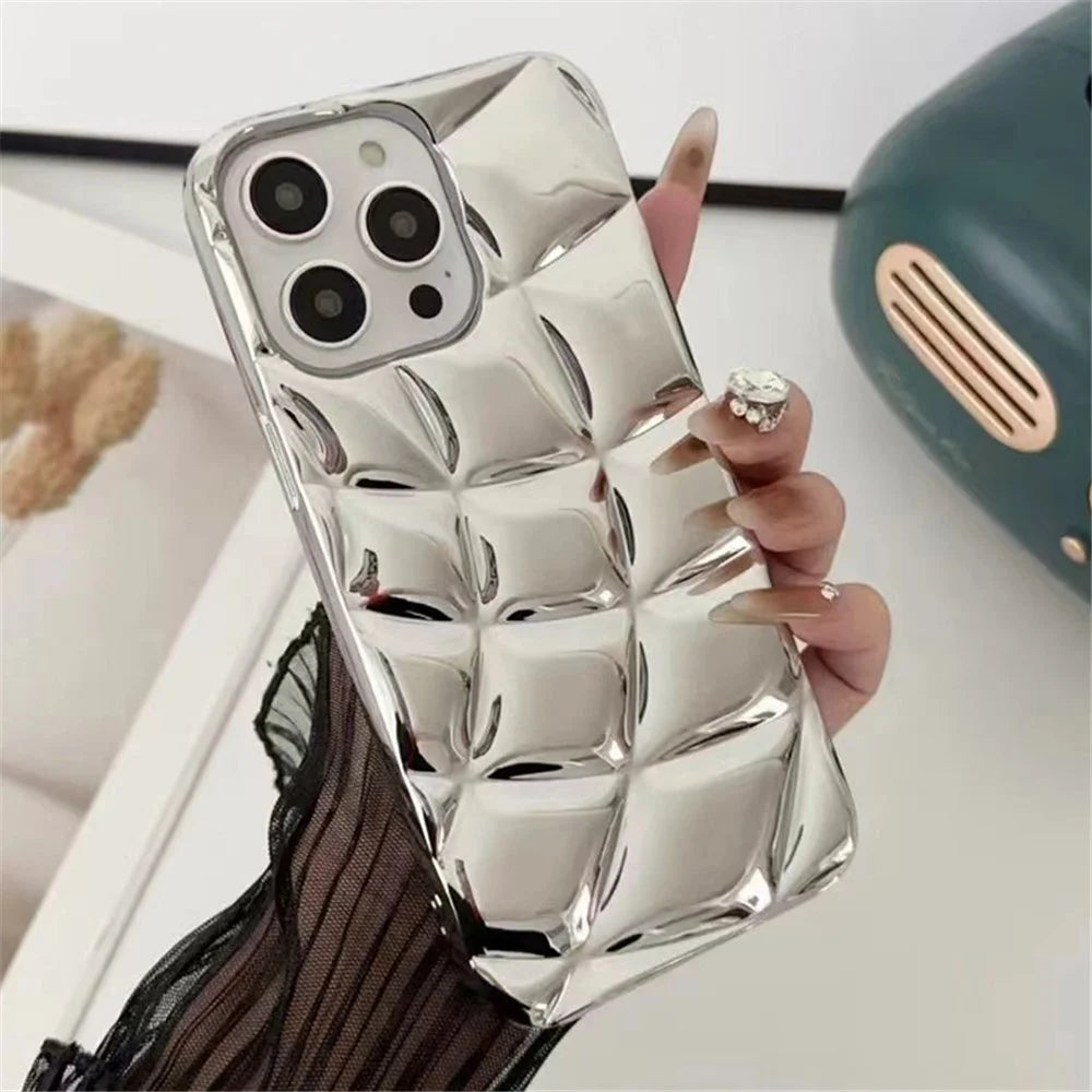 For iPhone 14 Pro Max TPU Case Electroplating Phone Cover Rhombus Grid Pattern - Silver - 1