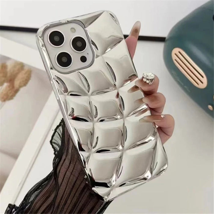 For iPhone 14 Pro Max TPU Case Electroplating Phone Cover Rhombus Grid Pattern - Silver - 1