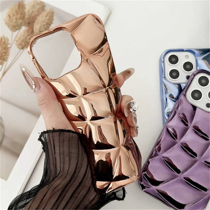 For iPhone 14 Pro Max TPU Case Electroplating Phone Cover Rhombus Grid Pattern - Silver - 2