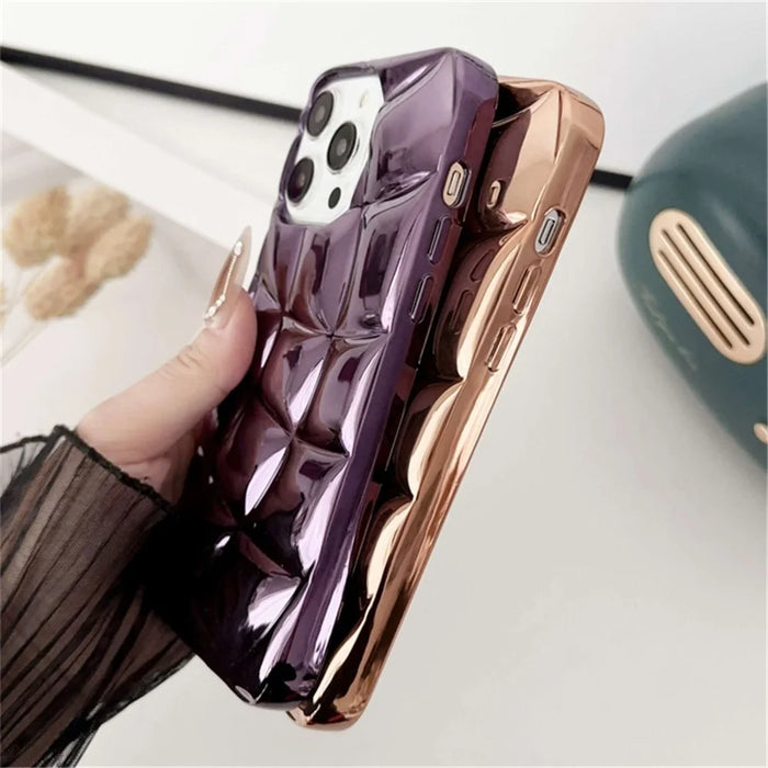 For iPhone 14 Pro Max TPU Case Electroplating Phone Cover Rhombus Grid Pattern - Silver - 3