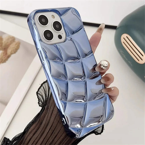 For iPhone 15 Pro TPU Phone Case Rhombus Grid Pattern Electroplating Protective Cover - Blue - 1