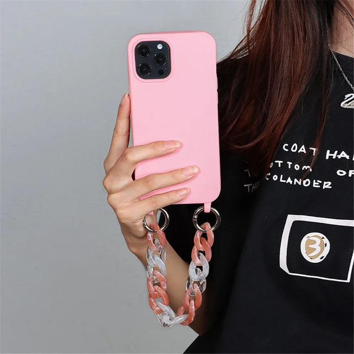 For iPhone 14 Pro Max Case Soft TPU Shock-Absorbent Smart Phone Cover with Straps - Pink - 6