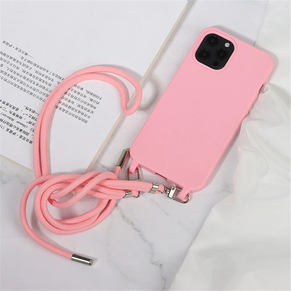 For iPhone 15 Pro Max TPU Case Anti-scratch Soft Phone Cover with Straps - Pink - 4