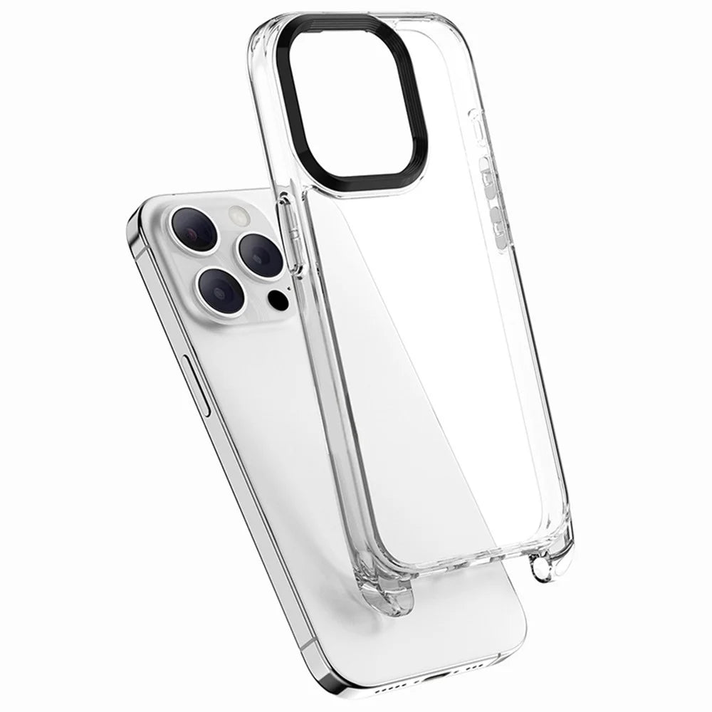 For iPhone 15 Pro Max Case Crystal Clear PC+TPU Protective Phone Cover - Transparent+Black Lanyard - 3