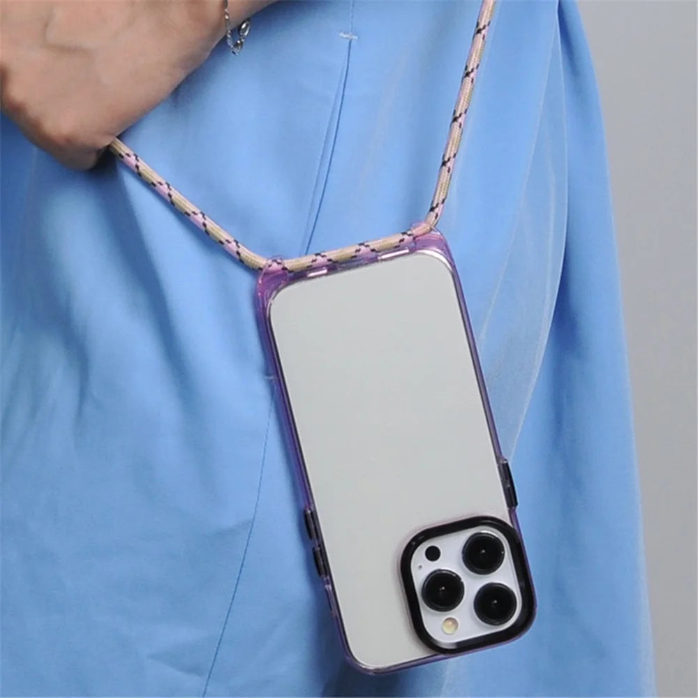 For iPhone 15 Pro Max Case Crystal Clear PC+TPU Protective Phone Cover - Transparent+Black Lanyard - 5