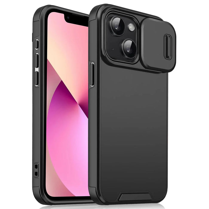 For iPhone 13 mini 5.4 inch Cell Phone Case PC+TPU Shell with Slide Camera Cover - Black - 1