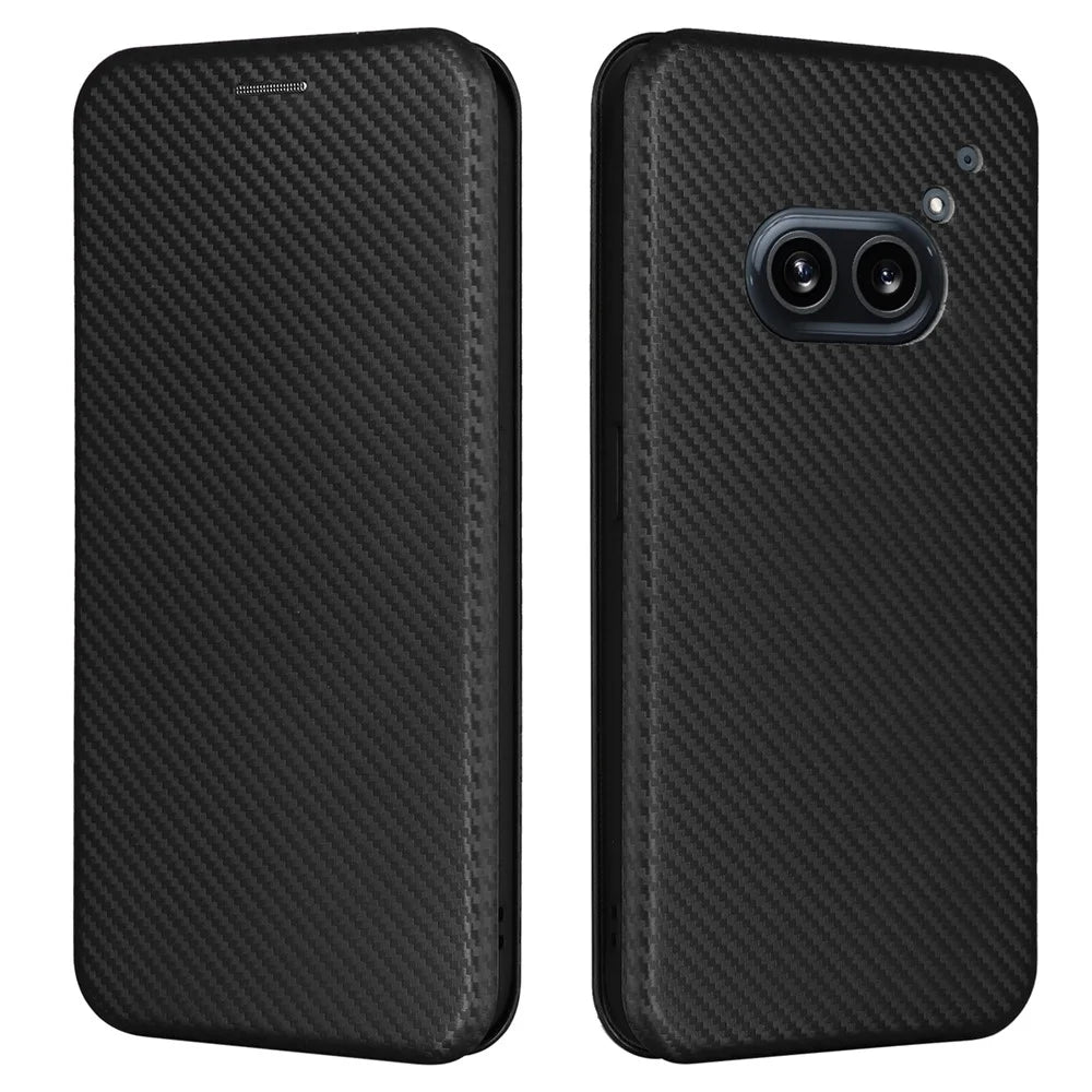 For Nothing Phone (2a) Plus / Phone (2a) Case Carbon Fiber Texture PU Leather Magnetic Closure Phone Cover - Black - 1