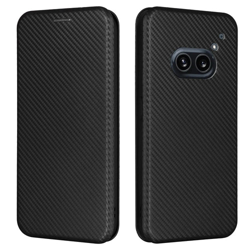 For Nothing Phone (2a) Plus / Phone (2a) Case Carbon Fiber Texture PU Leather Magnetic Closure Phone Cover - Black - 1
