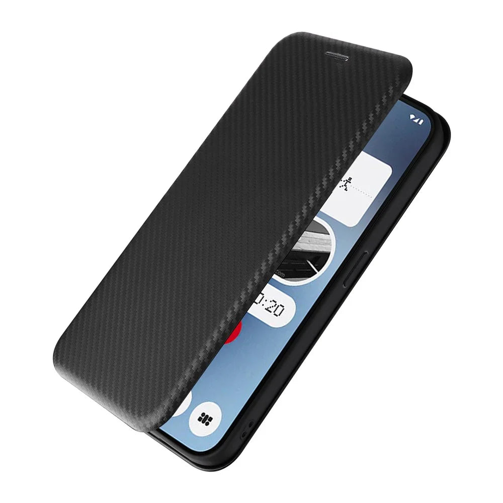 For Nothing Phone (2a) Plus / Phone (2a) Case Carbon Fiber Texture PU Leather Magnetic Closure Phone Cover - Black - 5