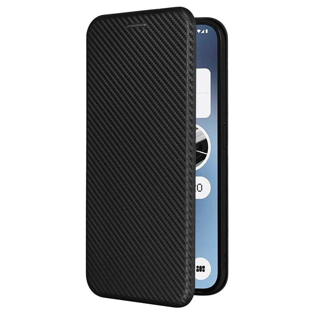 For Nothing Phone (2a) Plus / Phone (2a) Case Carbon Fiber Texture PU Leather Magnetic Closure Phone Cover - Black - 7