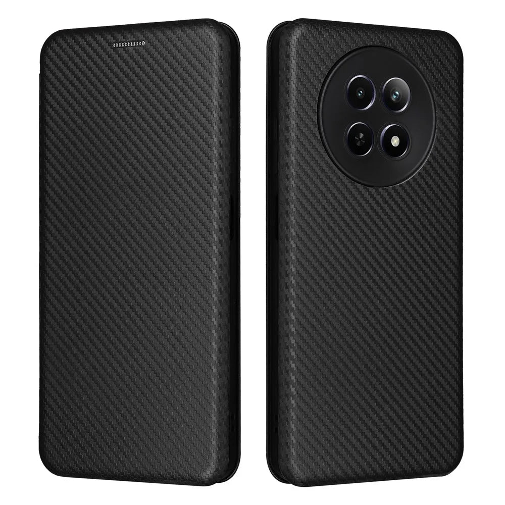 For Realme 12 5G / 12x 5G Case Card Slots Carbon Fiber Texture Phone Cover - Black - 1