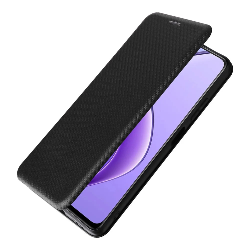 For Realme 12 5G / 12x 5G Case Card Slots Carbon Fiber Texture Phone Cover - Black - 5