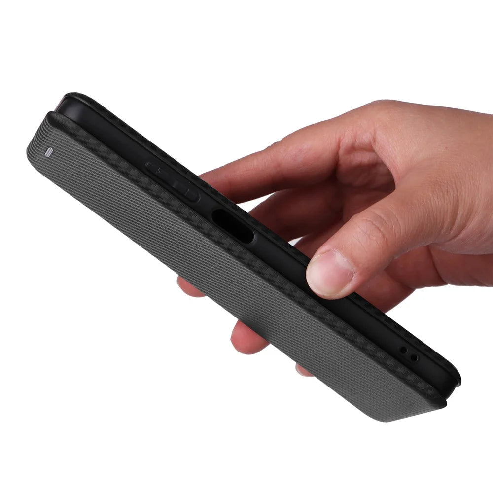 For Realme 12 5G / 12x 5G Case Card Slots Carbon Fiber Texture Phone Cover - Black - 6
