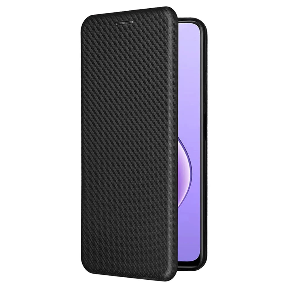 For Realme 12 5G / 12x 5G Case Card Slots Carbon Fiber Texture Phone Cover - Black - 7