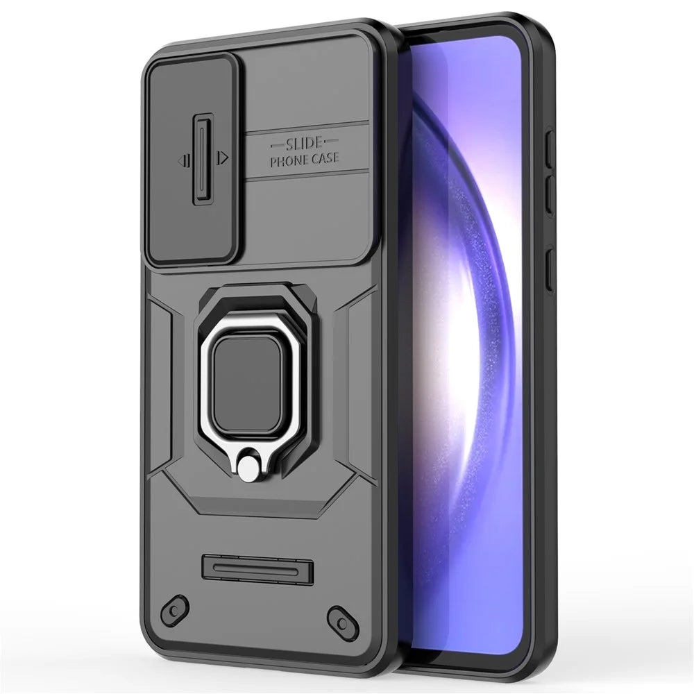 For Samsung Galaxy A55 5G Case PC+TPU Anti-scratch Phone Protective Cover with Slide Lens Cover - Black - 4