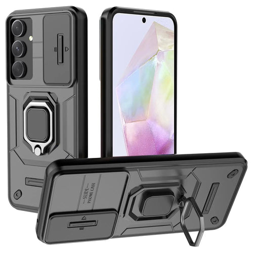 For Samsung Galaxy A35 5G Case PC+TPU Anti-drop Phone Cover with Slide Lens Lid - Black - 1
