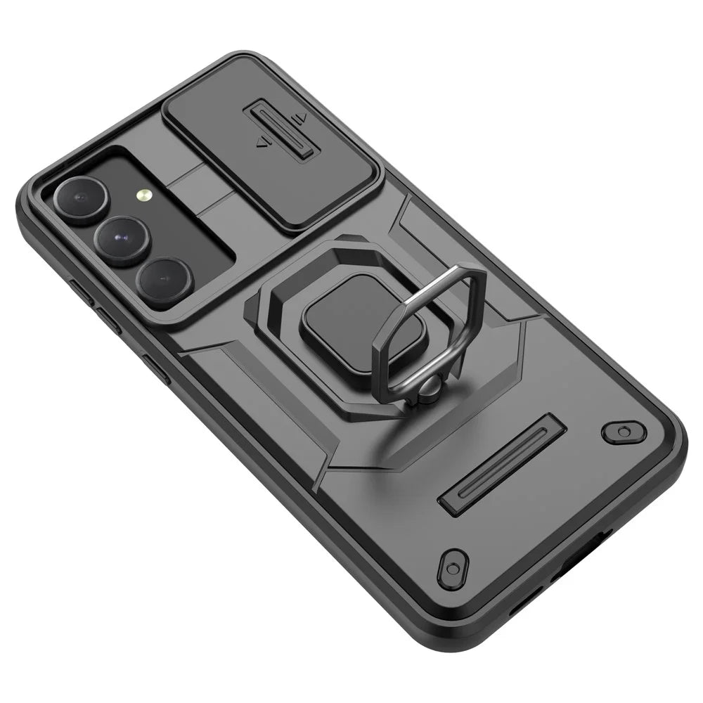 For Samsung Galaxy A35 5G Case PC+TPU Anti-drop Phone Cover with Slide Lens Lid - Black - 3