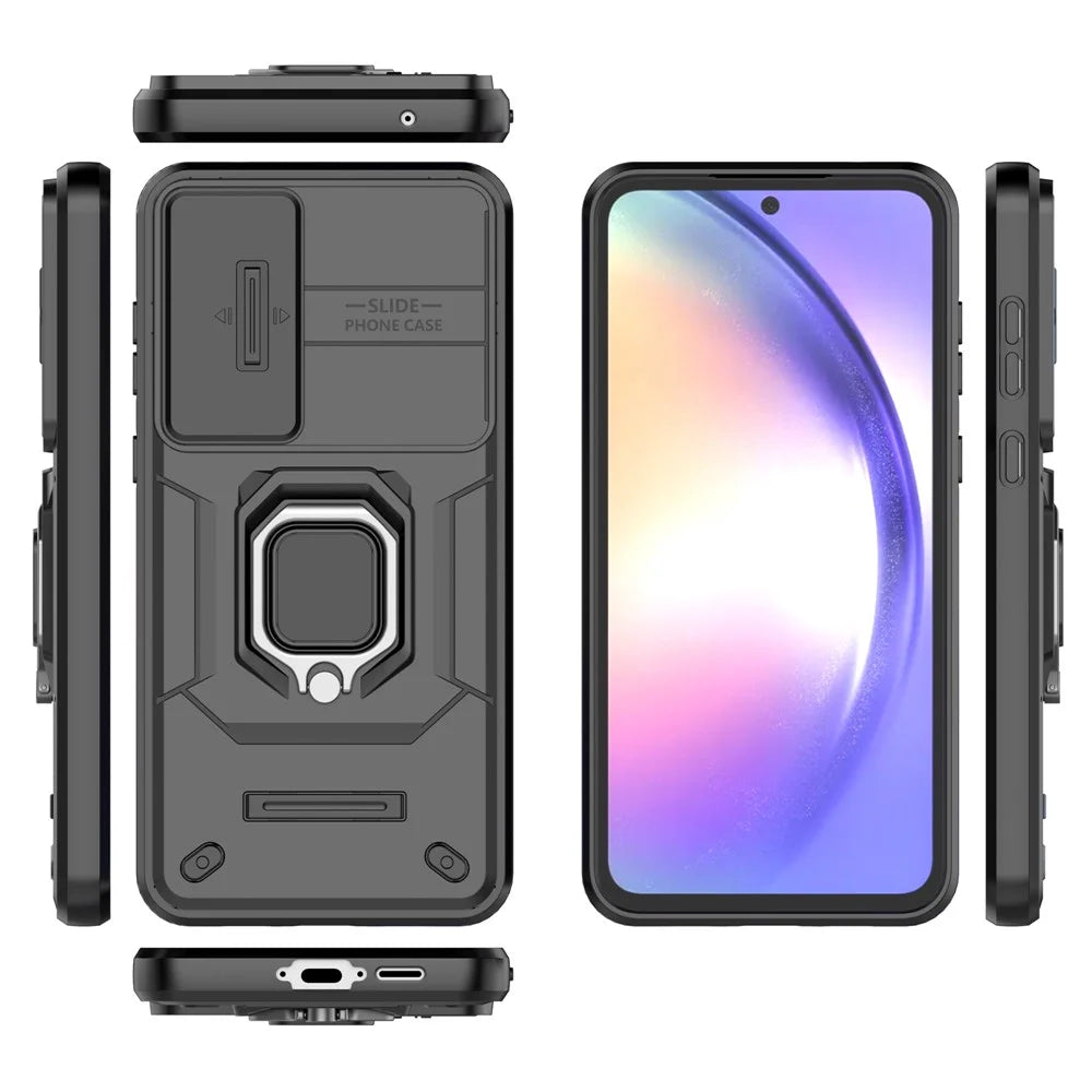 For Samsung Galaxy A35 5G Case PC+TPU Anti-drop Phone Cover with Slide Lens Lid - Black - 5