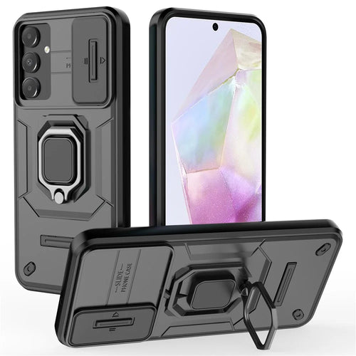 For Samsung Galaxy A15 4G / A15 5G Protective Case Slide Lens Cover PC+TPU Phone Shell - Black - 1
