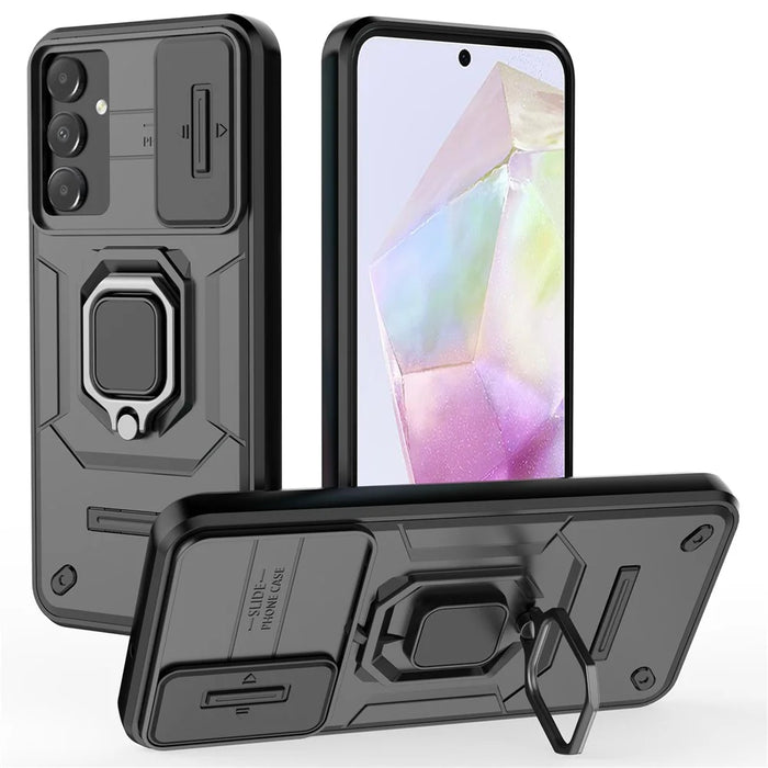 For Samsung Galaxy A15 4G / A15 5G Protective Case Slide Lens Cover PC+TPU Phone Shell - Black - 1